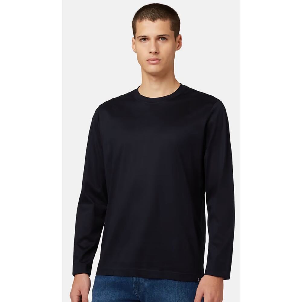 BOGGI Milano Pima Cotton Long Sleeve Jersey T-Shirt Navy Blue Medium